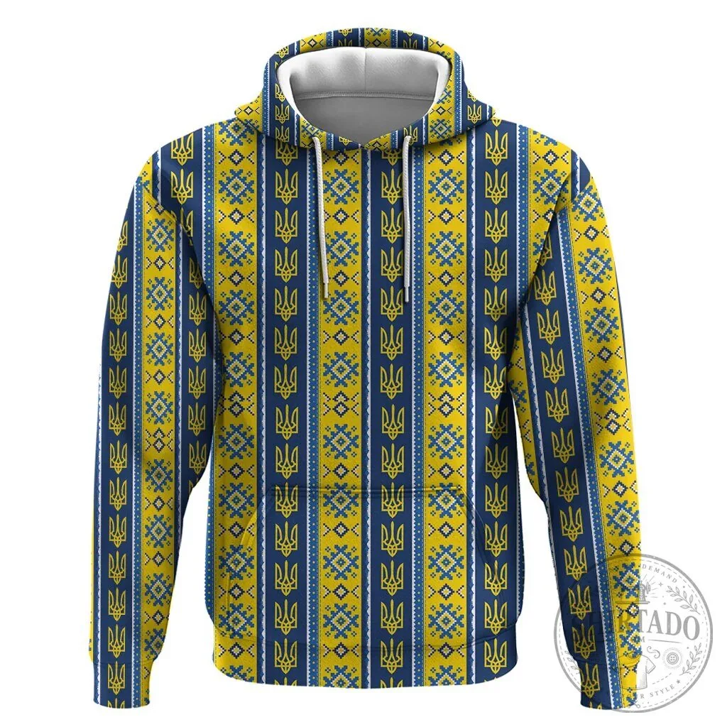 Ukrainian Trident Pattern Blue and Yellow National Symbols Hoodie