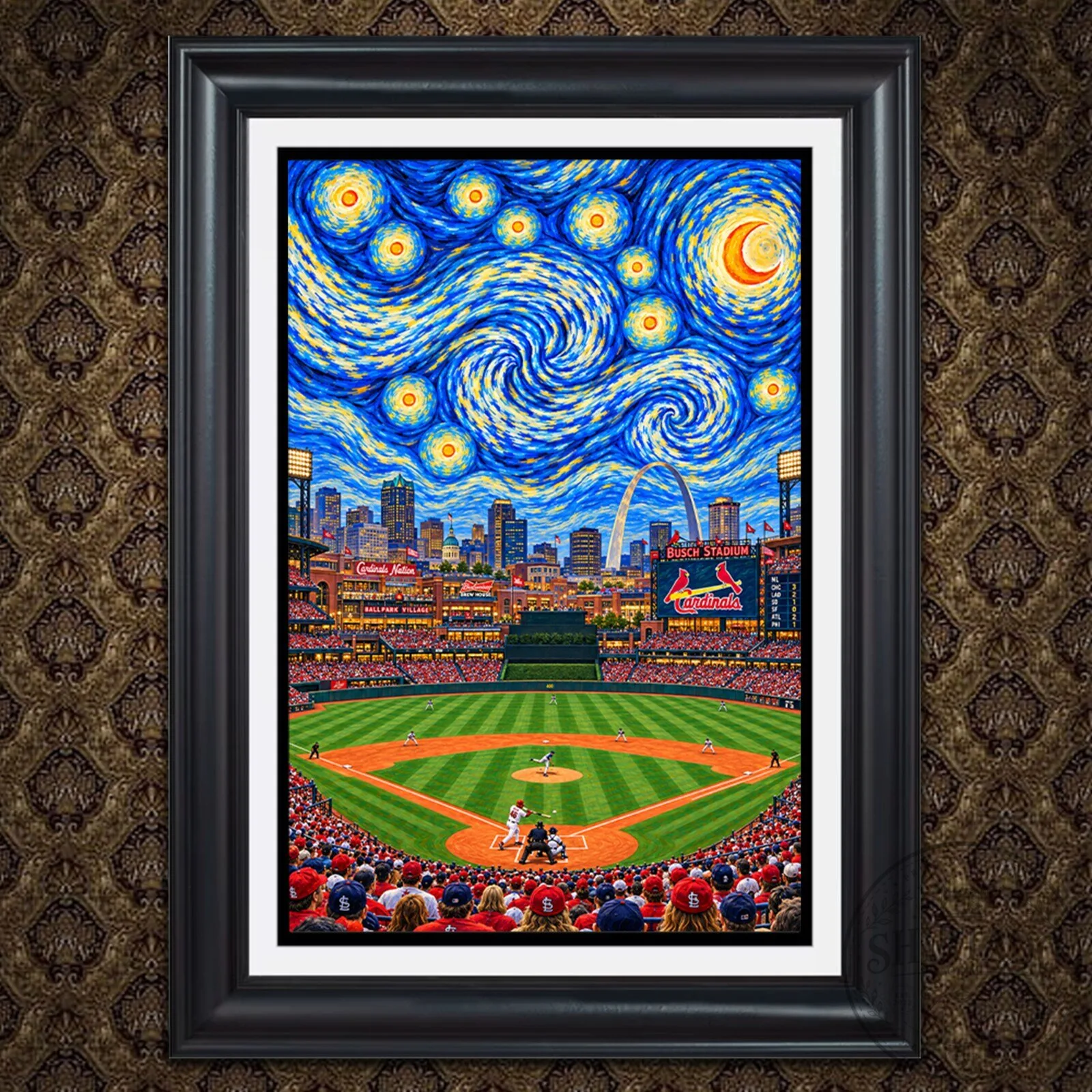 St. Louis Cardinals Busch Stadium Starry Night Van Gogh Style Baseball Wall Art