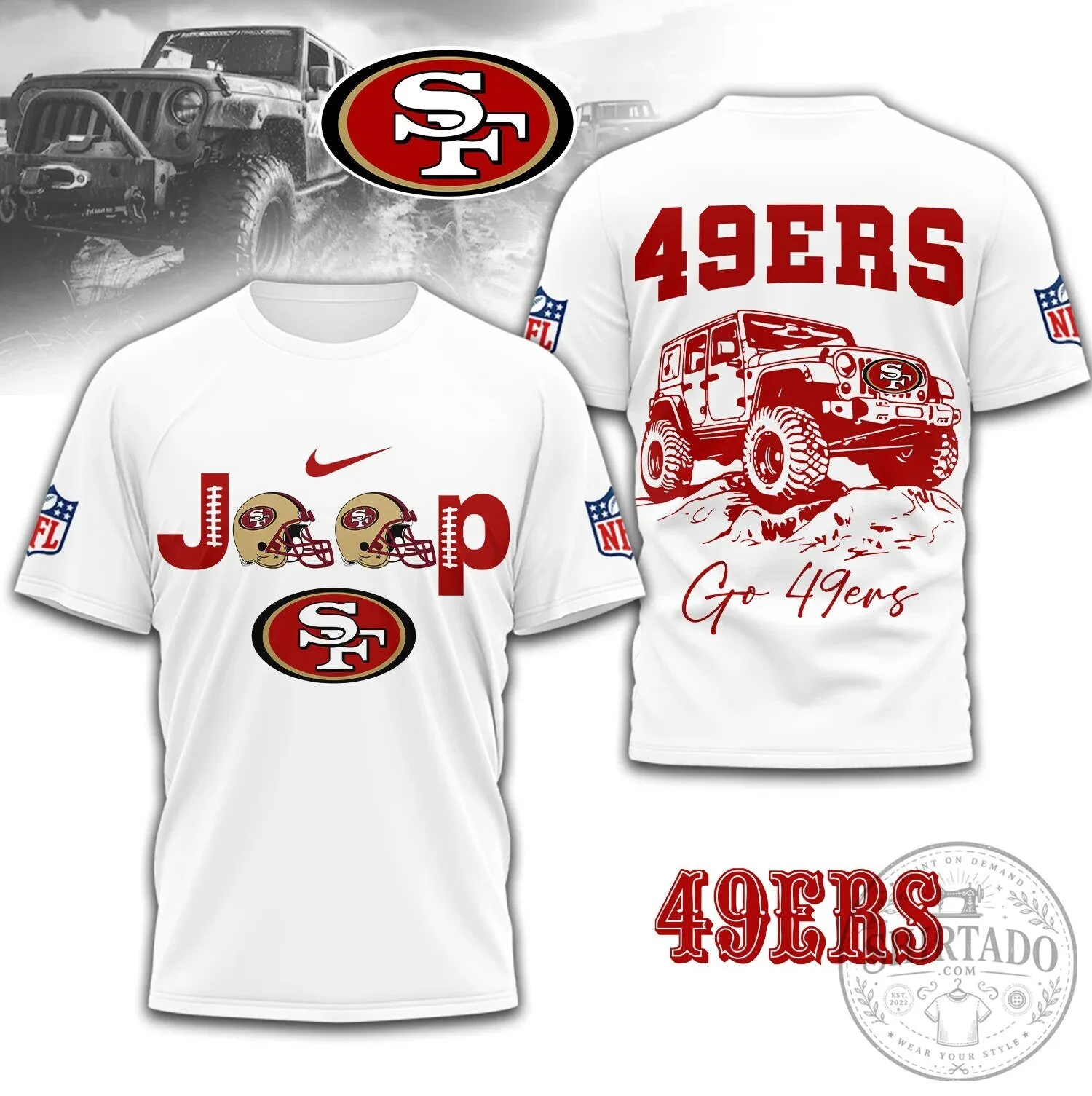 San Francisco 49ers Jeep Off-Road Vehicle NFL Football Team Fan T-Shirt