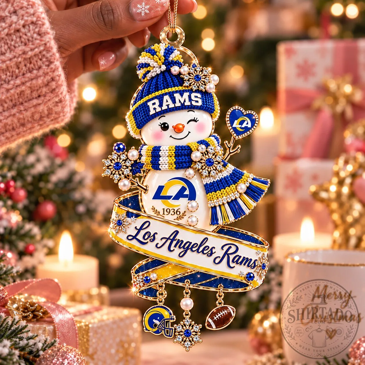 Los Angeles Rams Snowman Christmas Ornament NFL Football Team Decor