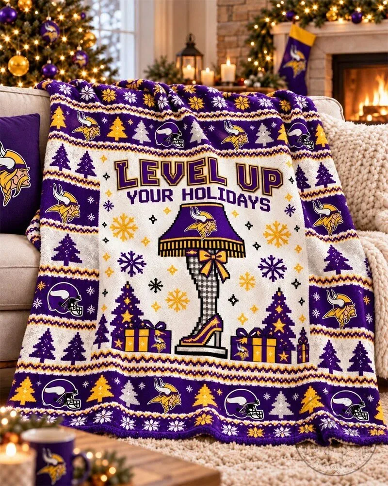 Minnesota Vikings Level Up Your Holidays Christmas Flannel Blanket