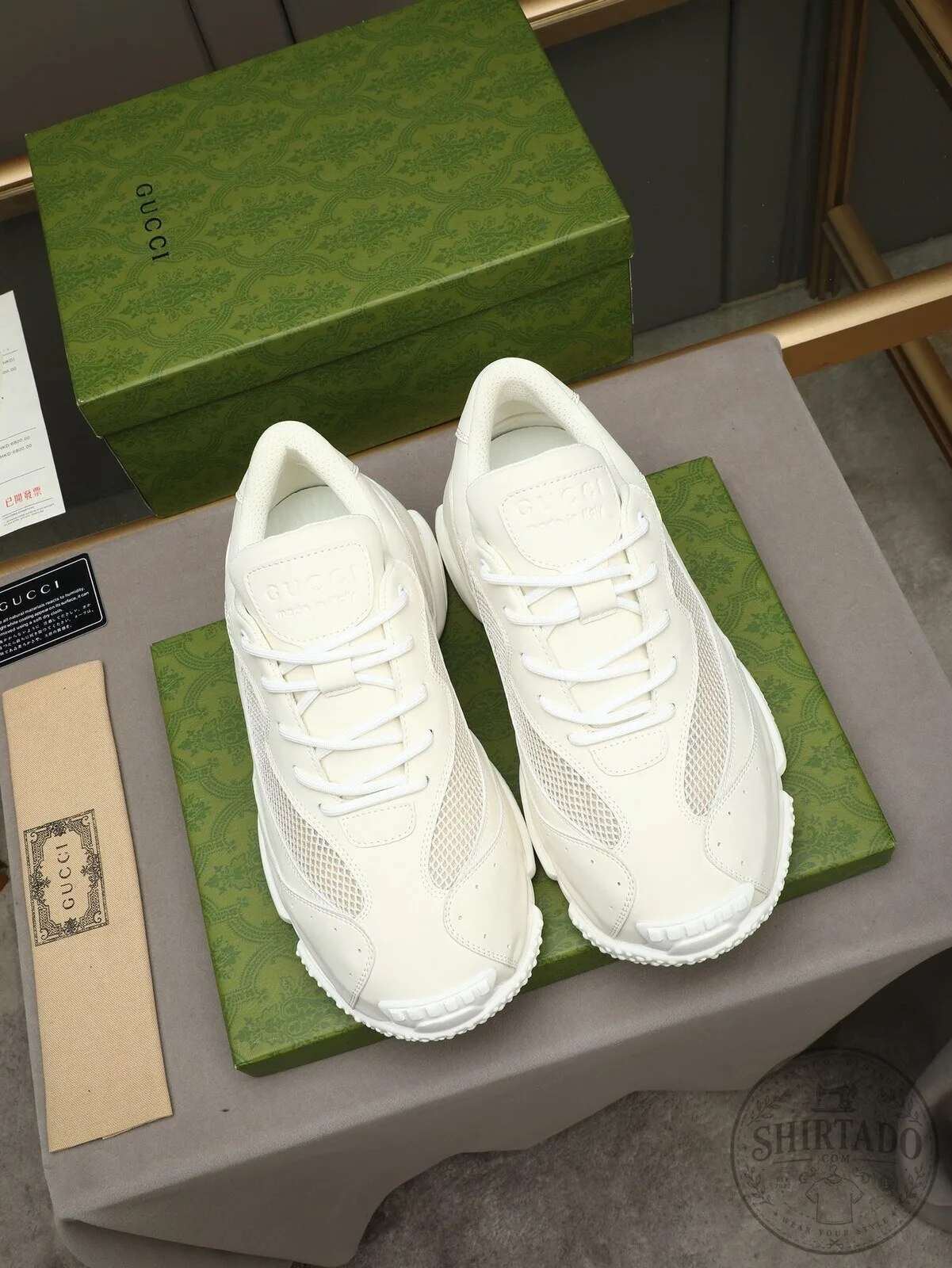 Gucci White Mesh and Leather Lace-Up Sneakers with Interlocking G Logo