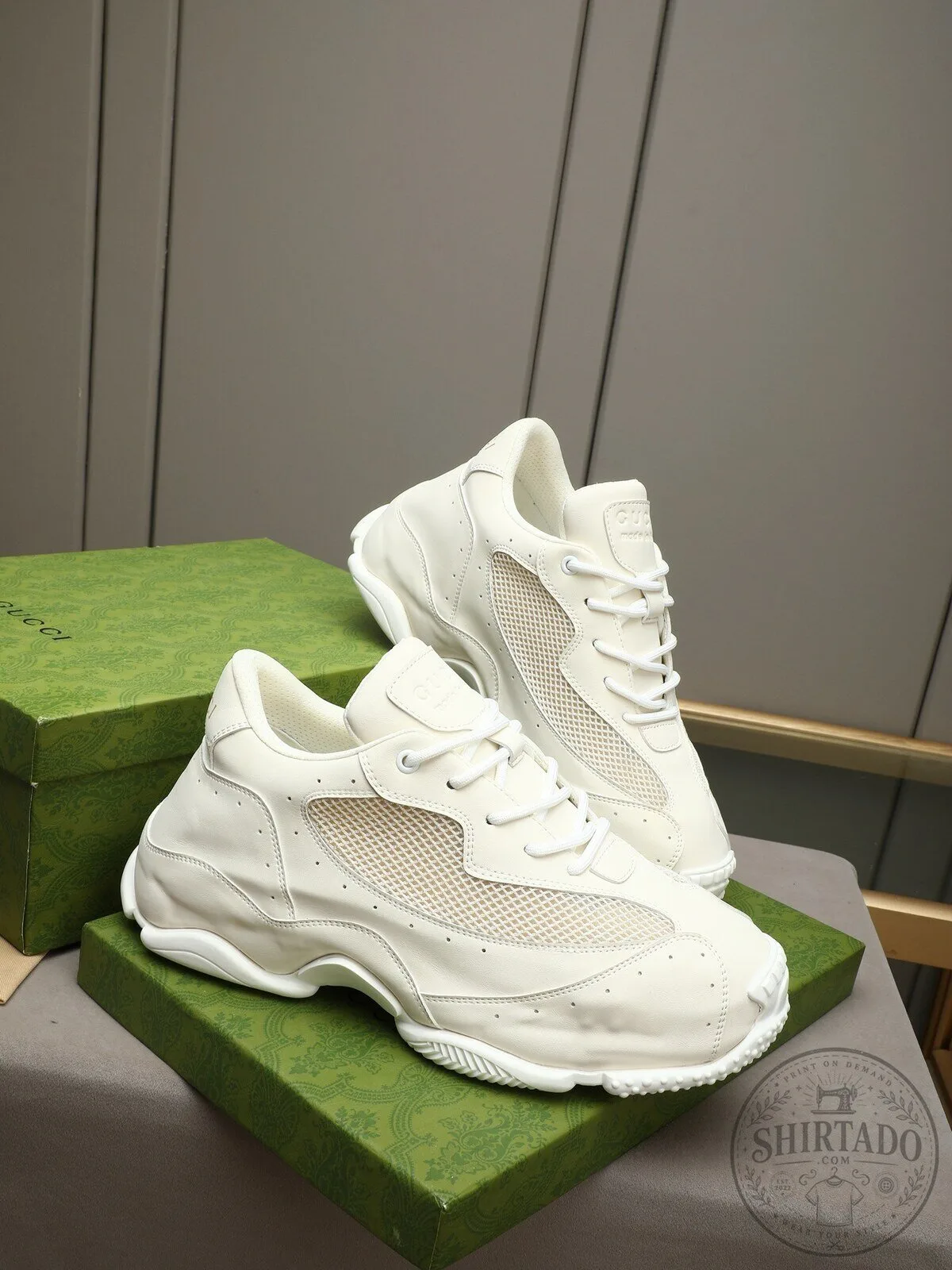 Gucci White Mesh and Leather Lace-Up Sneakers with Interlocking G Logo 10 Gucci White Mesh and Leather Lace-Up Sneakers with Interlocking G Logo