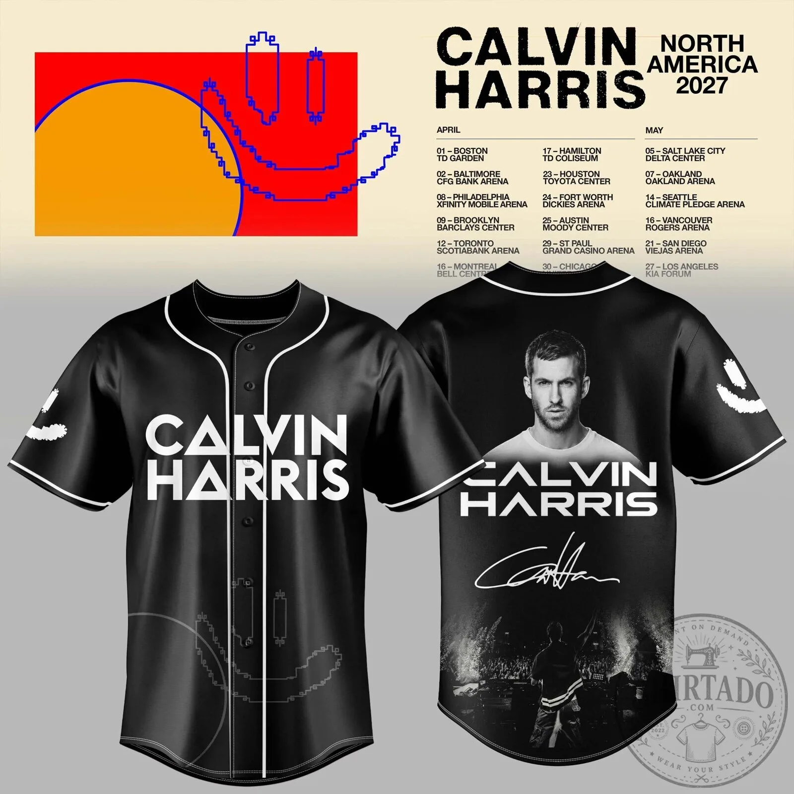 2027 Tour Dates Baseball Jersey for Calvin Harris in North America