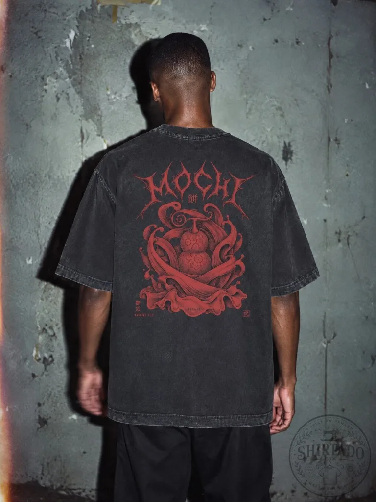 Mochi Japanese Dessert Vintage Washed Black Graphic T-Shirt