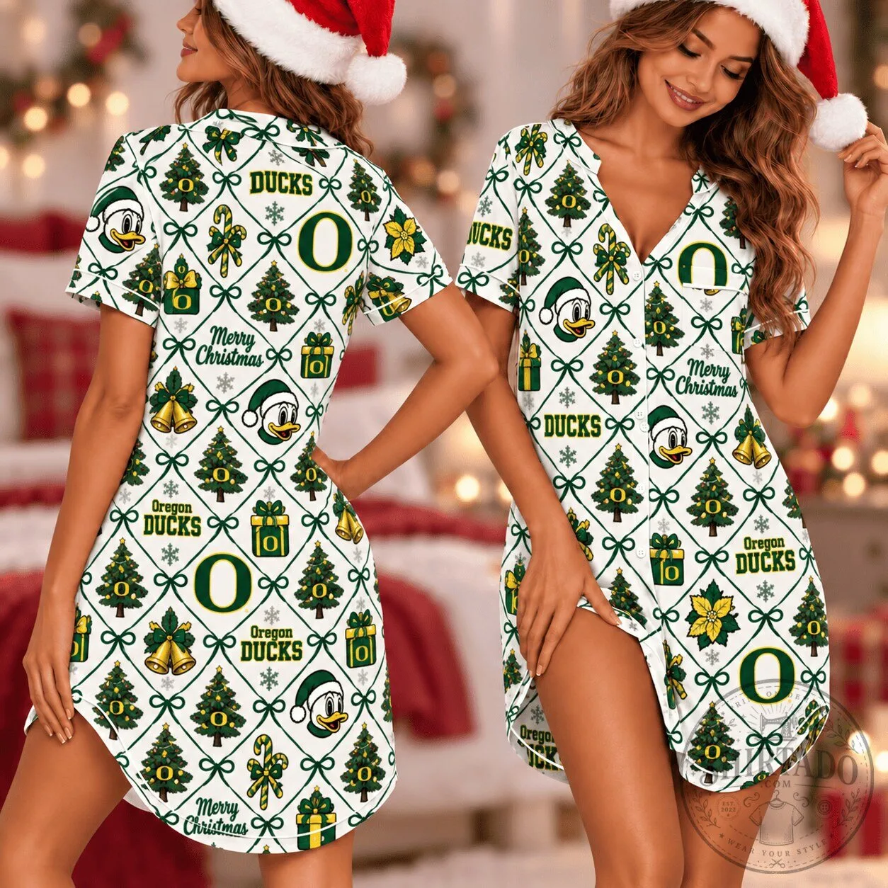 Oregon Ducks Christmas Holiday Pattern Women's Nightgown Sleep Shirt