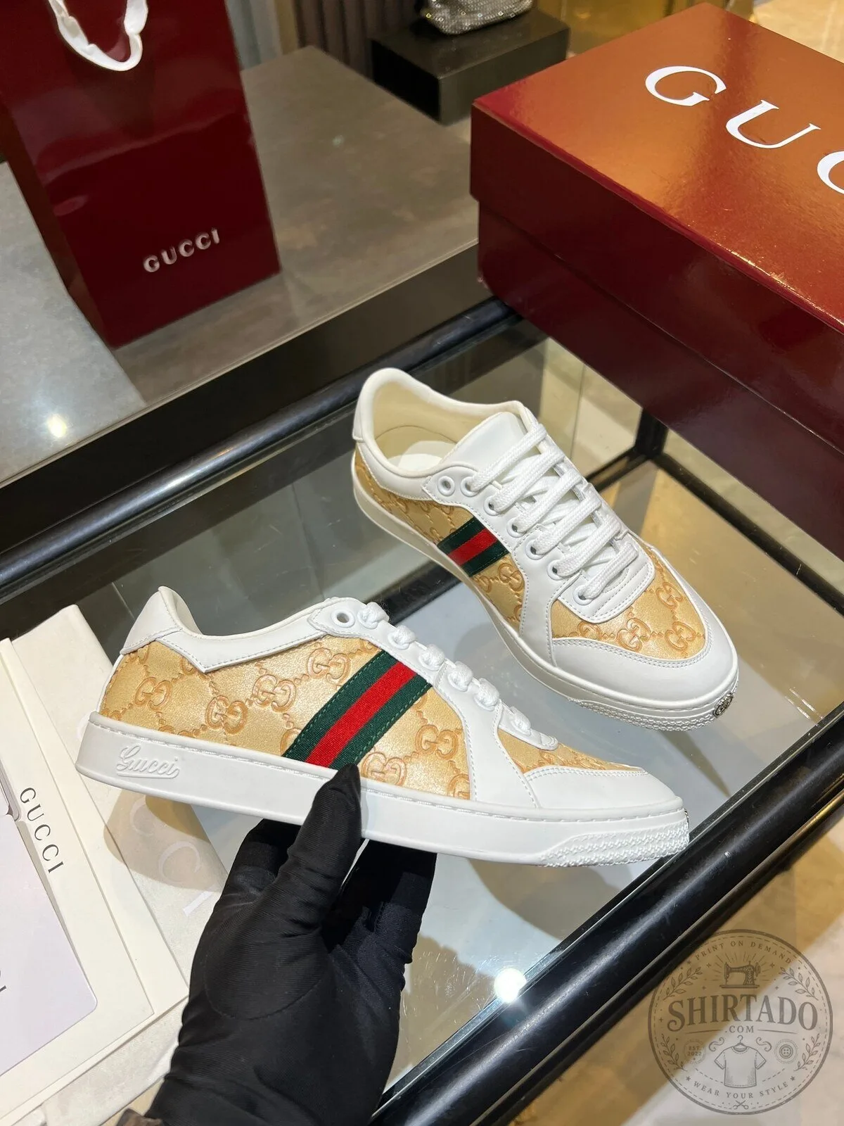 Gucci GG Supreme Canvas and Leather Low-Top Sneakers for Men and Women