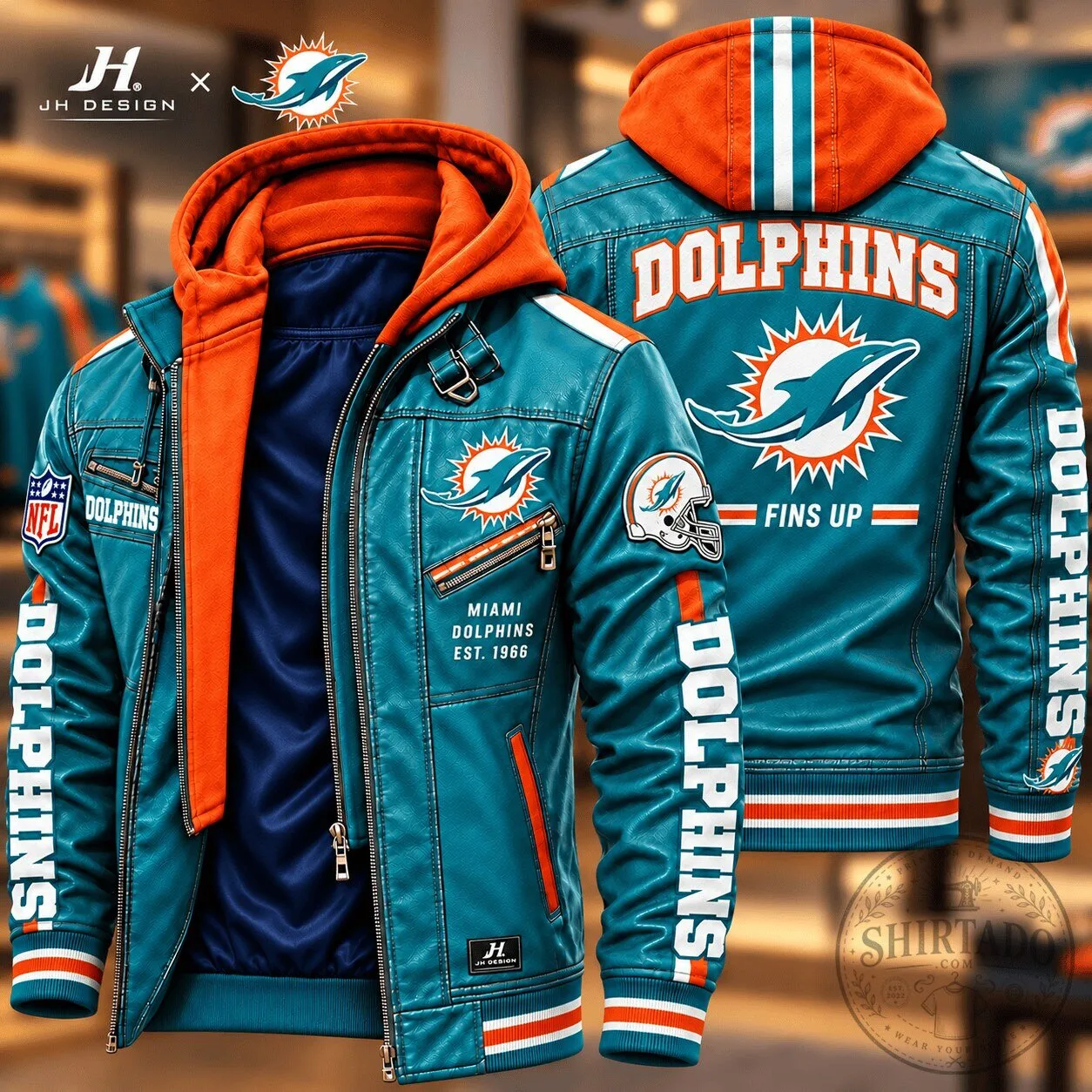 Miami Dolphins NFL Football Team Faux Leather Bomber Jacket