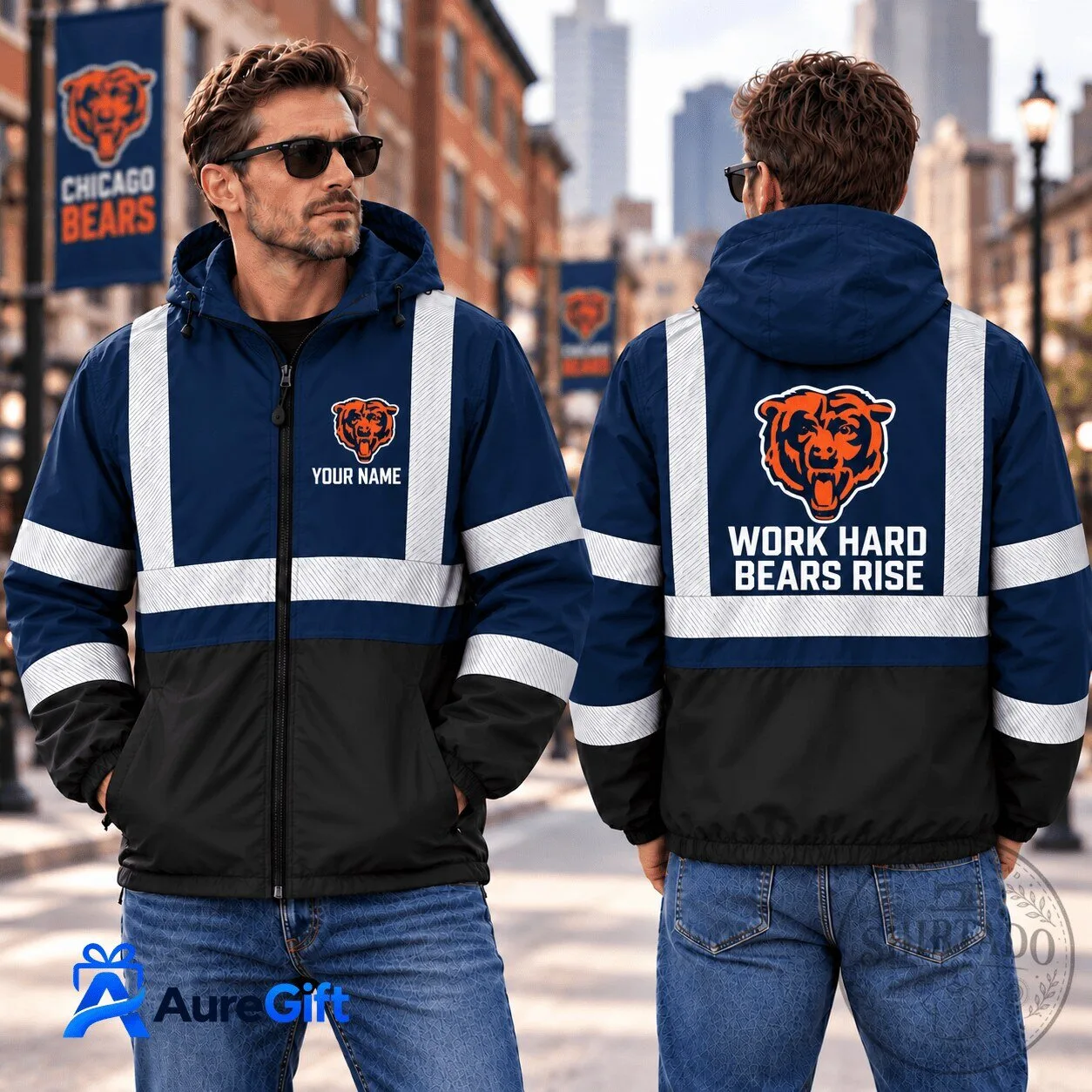 Chicago Bears Personalized Name Work Hard Bears Rise Windbreaker Jacket 2 Chicago Bears Personalized Name Work Hard Bears Rise Windbreaker Jacket