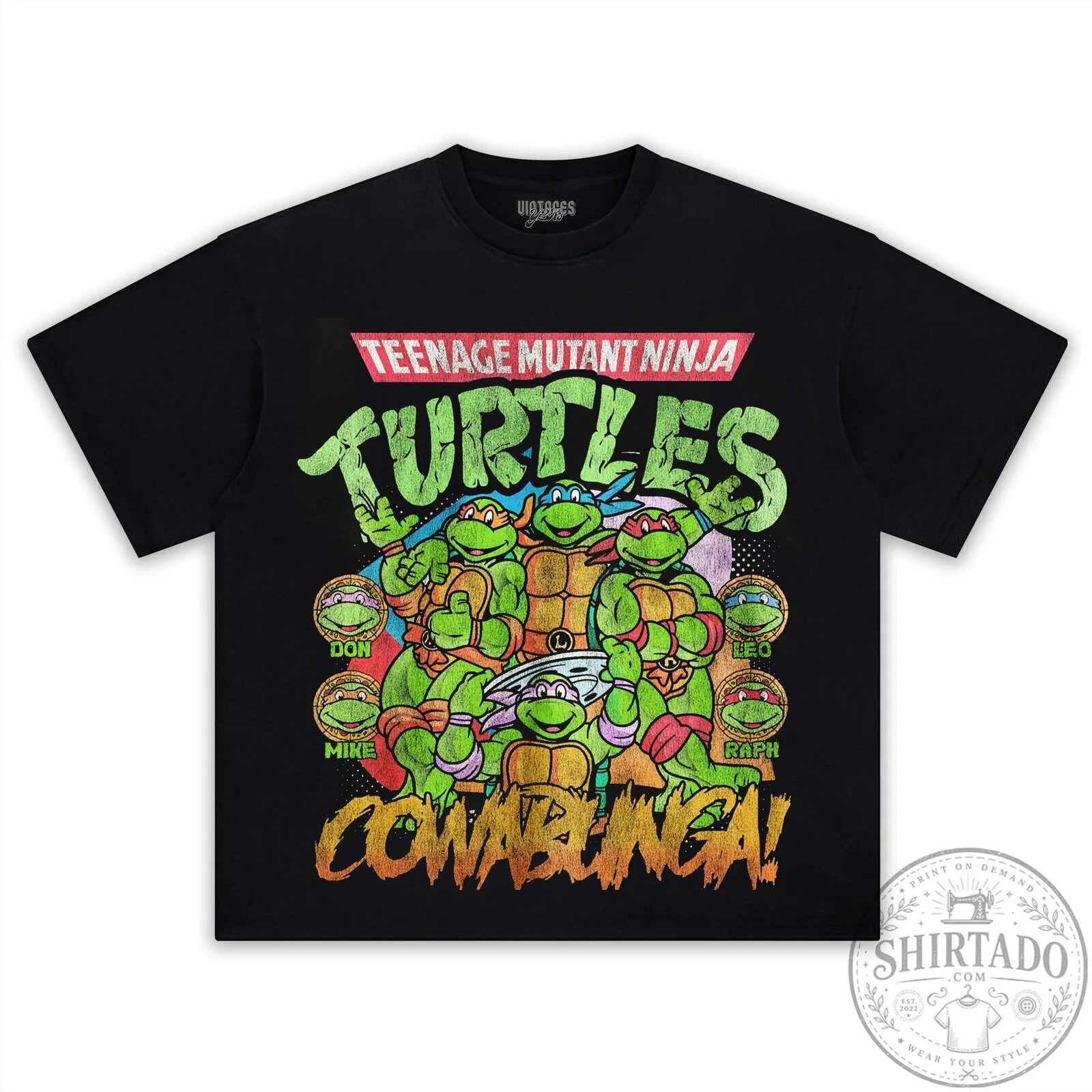 Teenage Mutant Ninja Turtles Cowabunga Classic Group Shot Black T-Shirt
