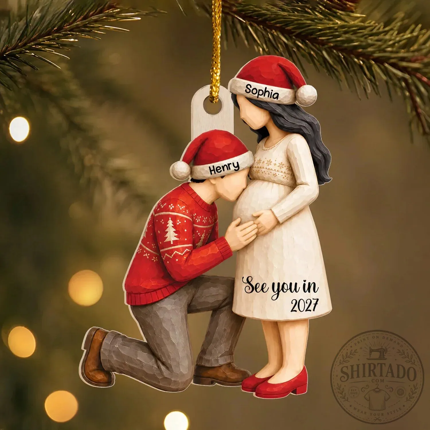 Personalized Expecting Parents Baby Bump Christmas Tree Ornament Keepsake Gift