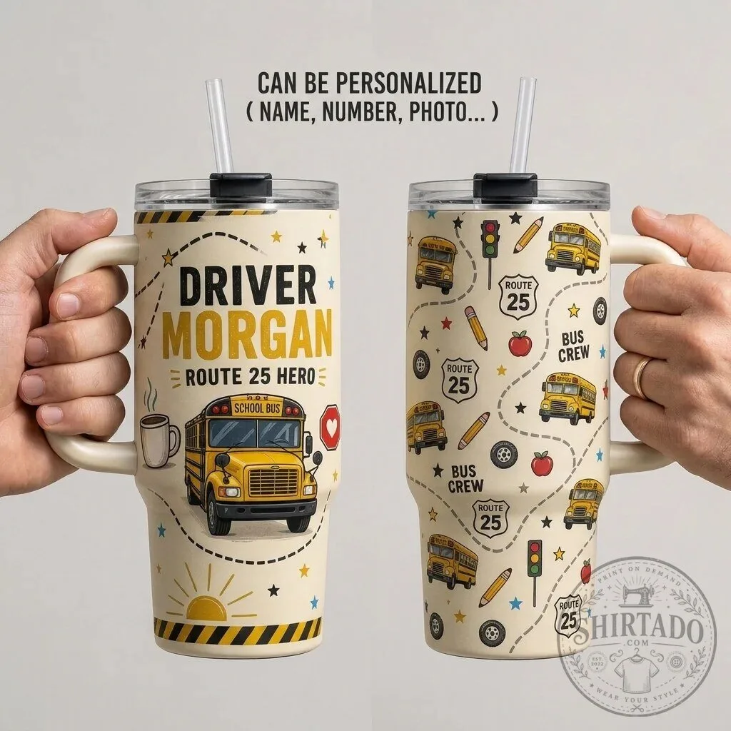Personalized School Bus Driver 40oz Tumbler with Handle Custom Name Route 25 Hero 2 Personalized School Bus Driver 40oz Tumbler with Handle Custom Name Route 25 Hero