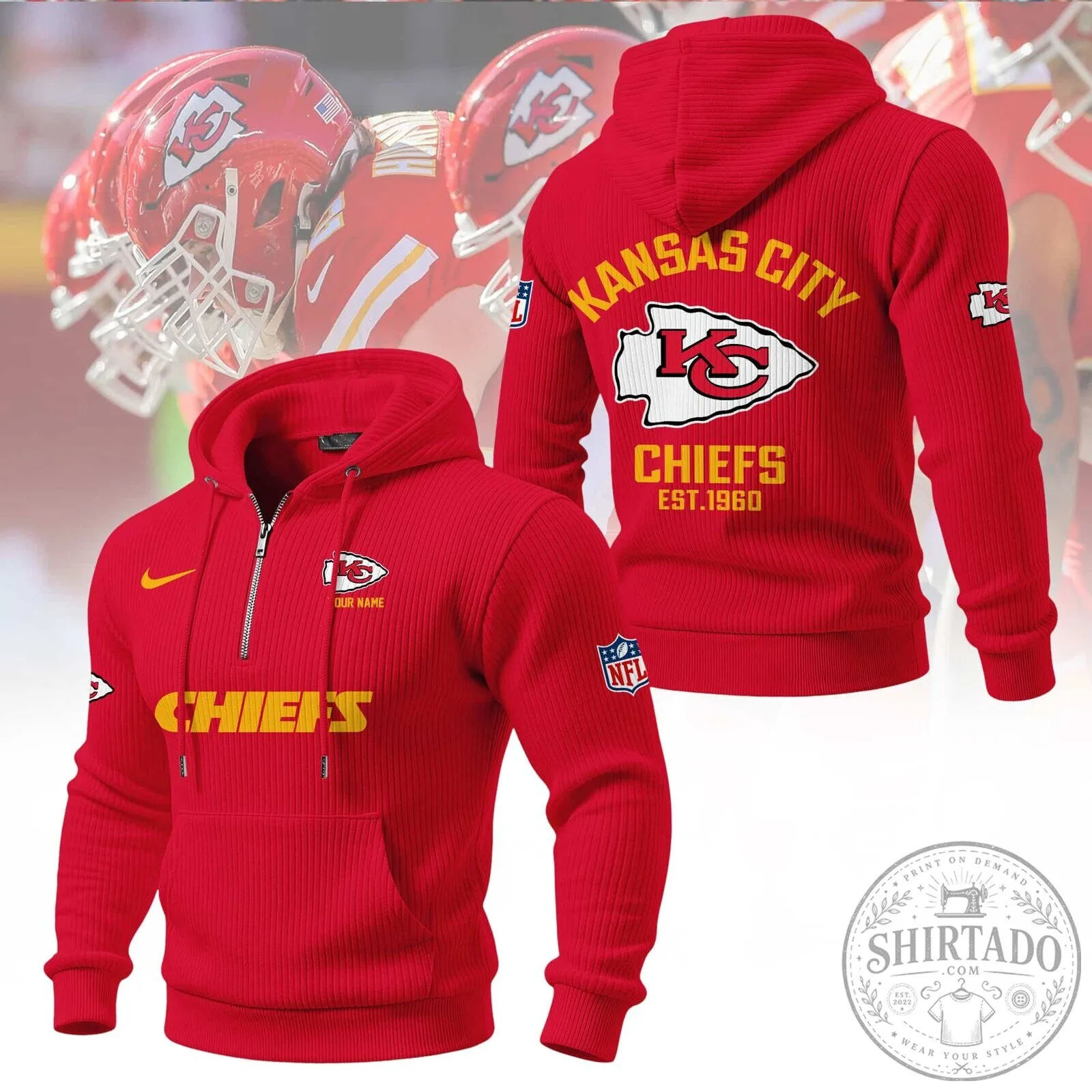 Kansas City Chiefs Football Team Red Quarter-Zip Hoodie