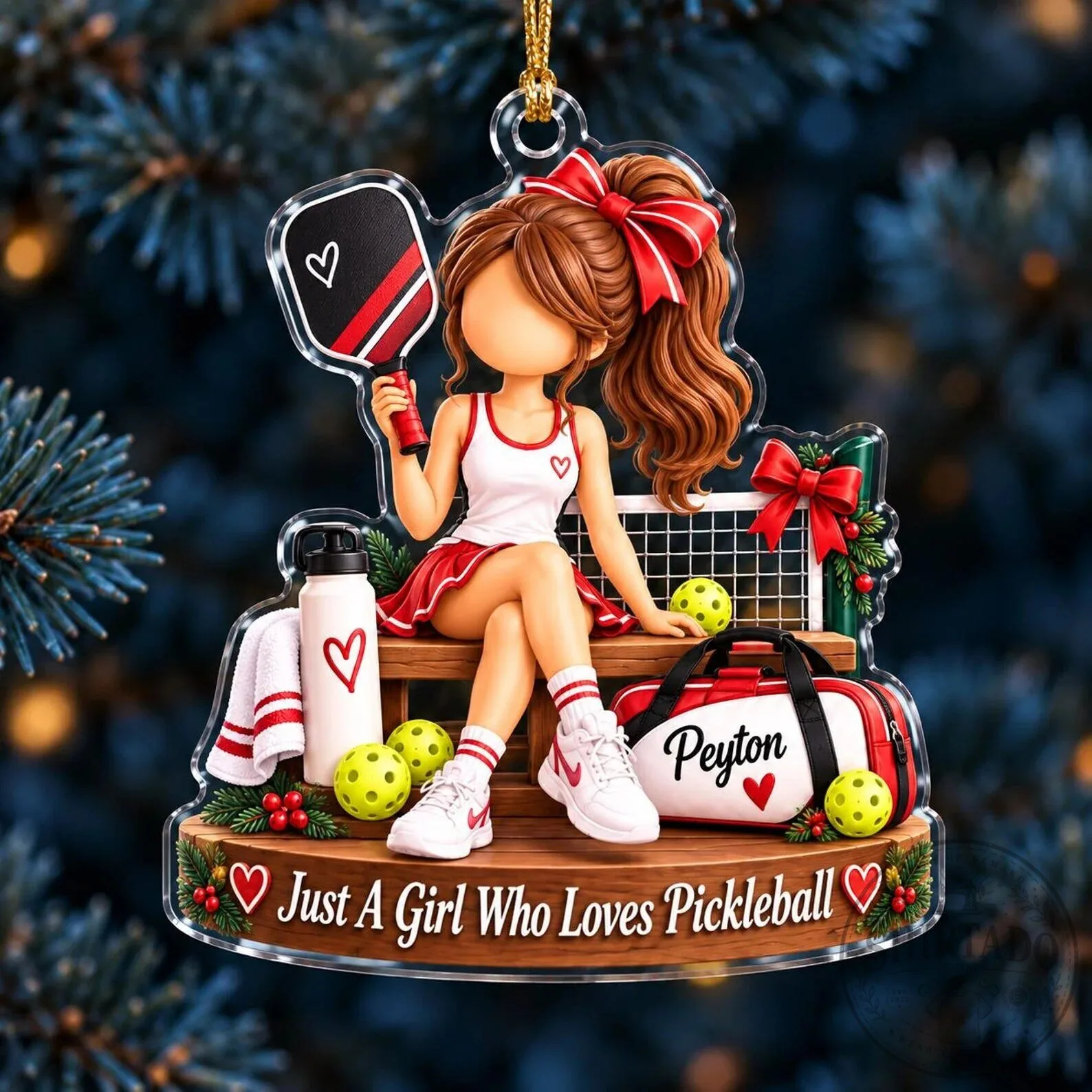 Personalized Pickleball Girl Christmas Tree Ornament - Just A Girl Who Loves Pickleball
