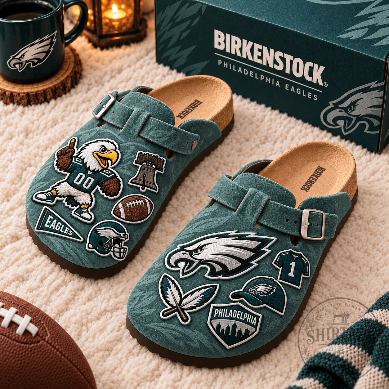 Philadelphia Eagles Birkenstock Mink Suede Clogs with Team Logos
