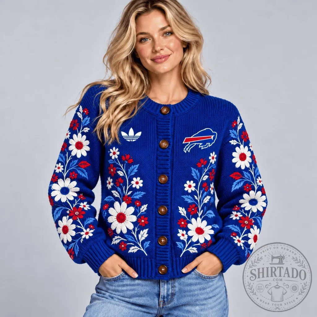 Buffalo Bills Floral Embroidered Cardigan Sweater for Women Buffalo Bills Floral Embroidered Cardigan Sweater for Women