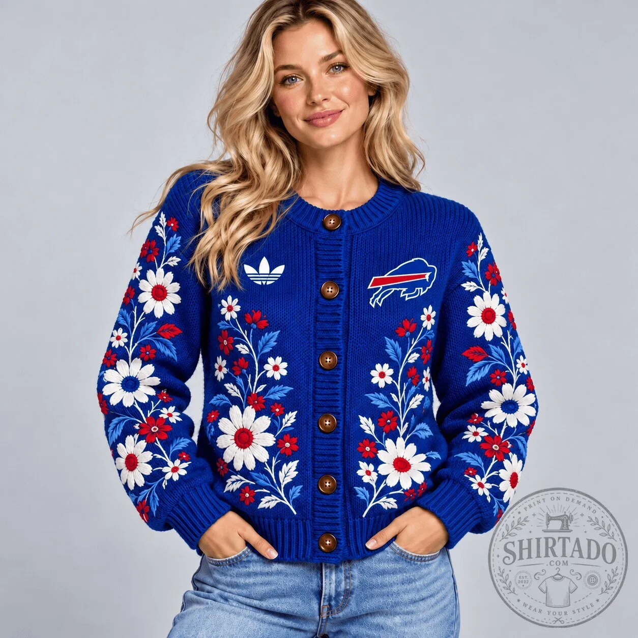 Buffalo Bills Floral Embroidered Cardigan Sweater for Women