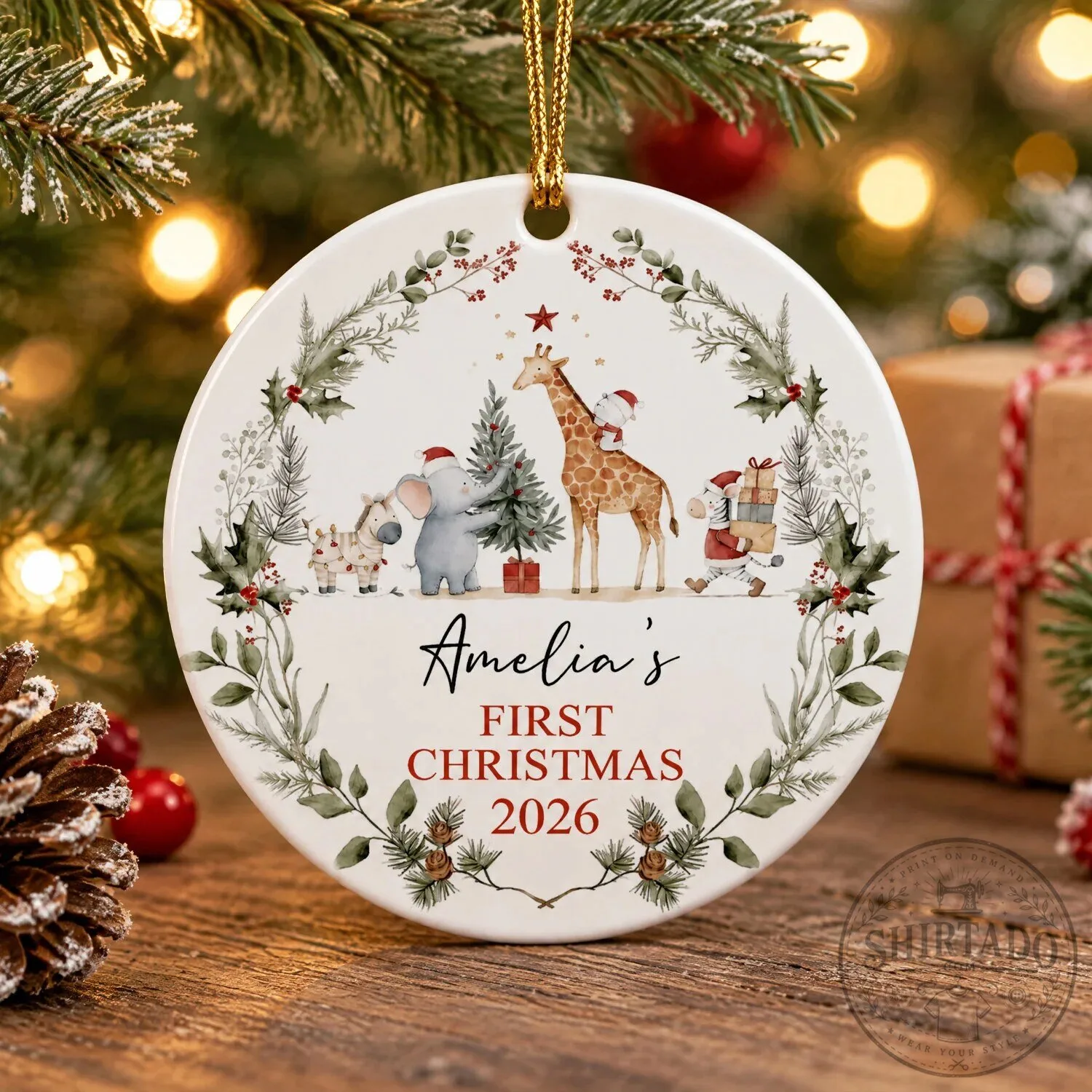 Personalized Baby's First Christmas Jungle Animals Keepsake Ornament