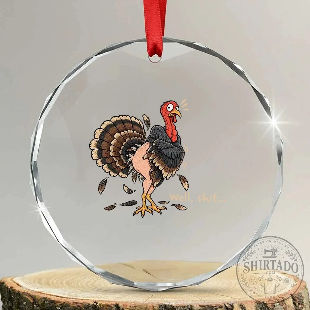 Funny Plucked Turkey Thanksgiving Holiday Humor Crystal Glass Ornament