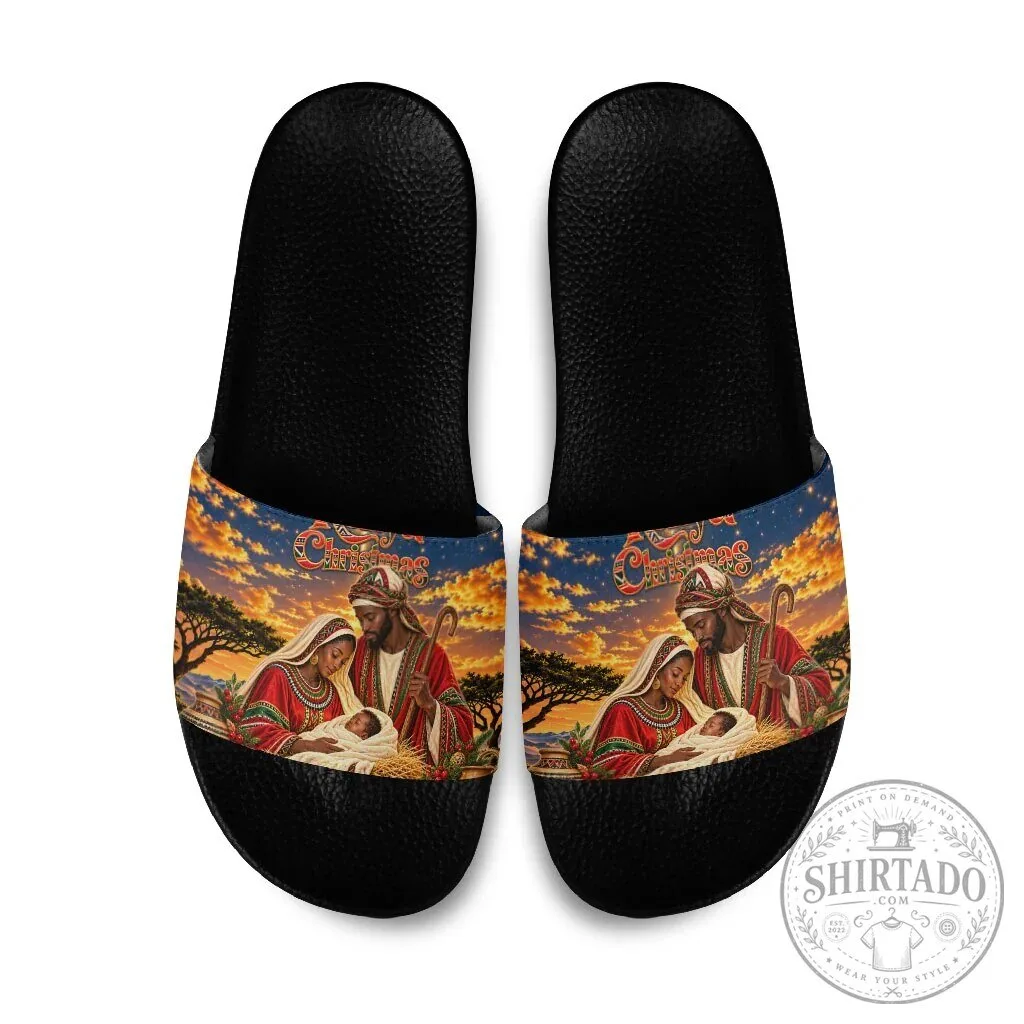 Kenya Christmas African Holy Family Savanna Sunset Slide Sandals