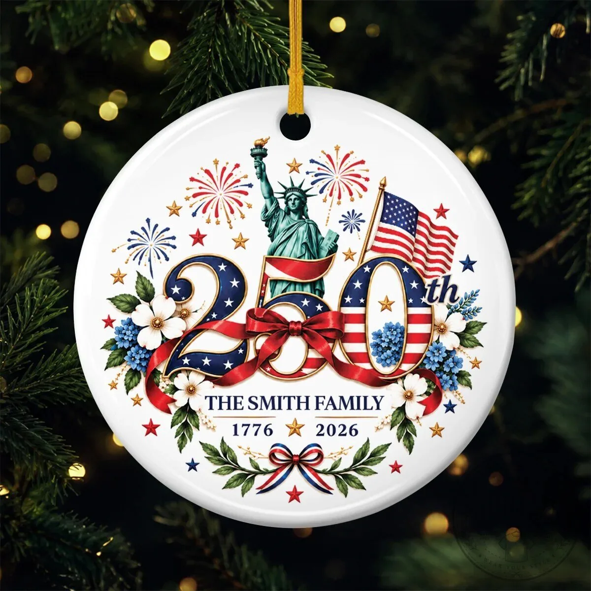 America 250th Anniversary Patriotic Family Christmas Ornament