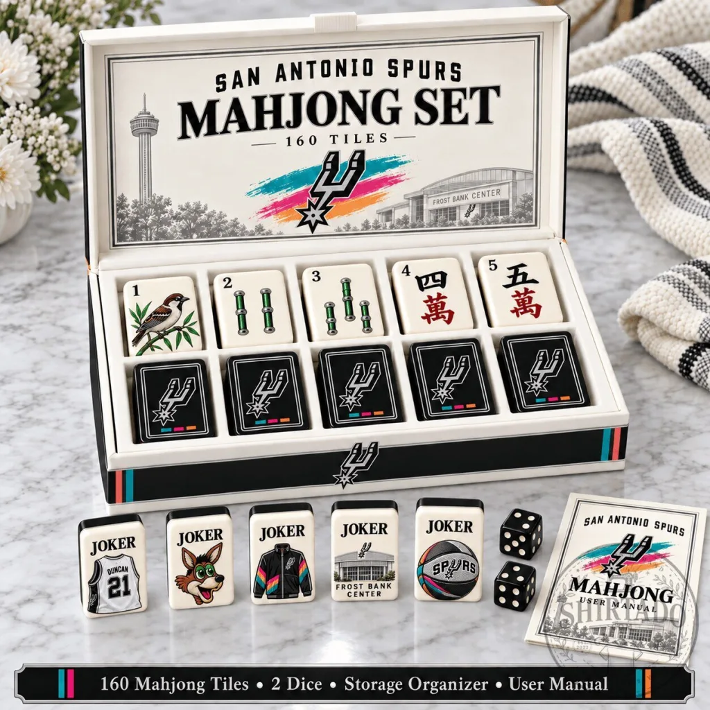 San Antonio Spurs Basketball Team Mahjong Tile Game Set with Storage Organizer San Antonio Spurs Basketball Team Mahjong Tile Game Set with Storage Organizer