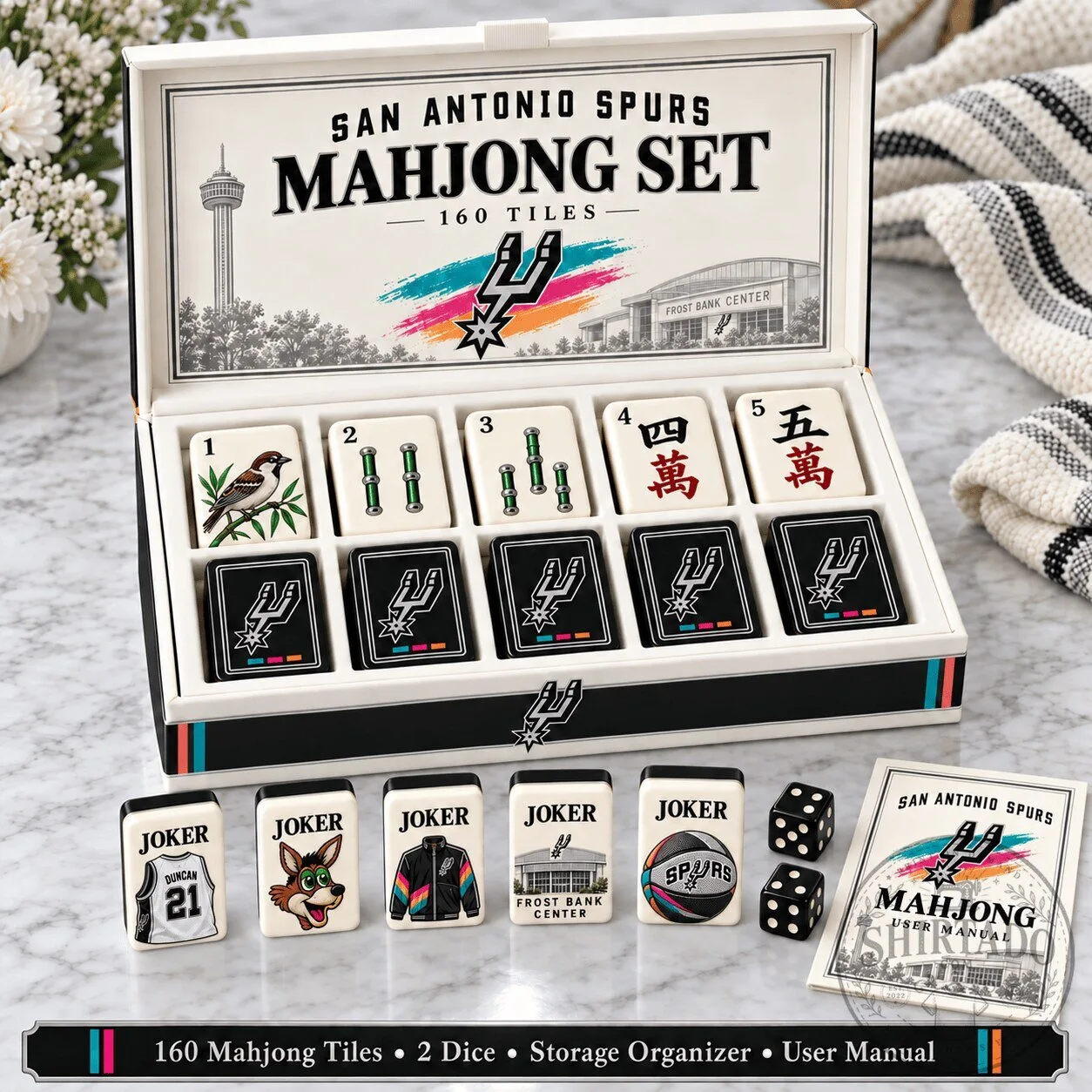 San Antonio Spurs Basketball Team Mahjong Tile Game Set with Storage Organizer 3 San Antonio Spurs Basketball Team Mahjong Tile Game Set with Storage Organizer