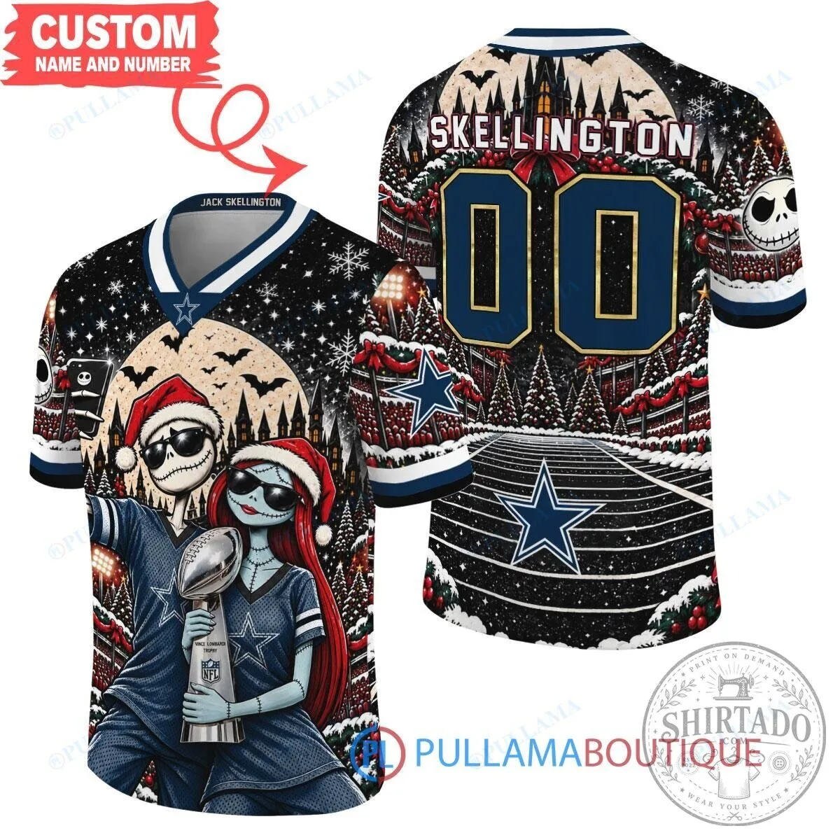 Dallas Cowboys Jack Skellington and Sally Christmas Football Jersey