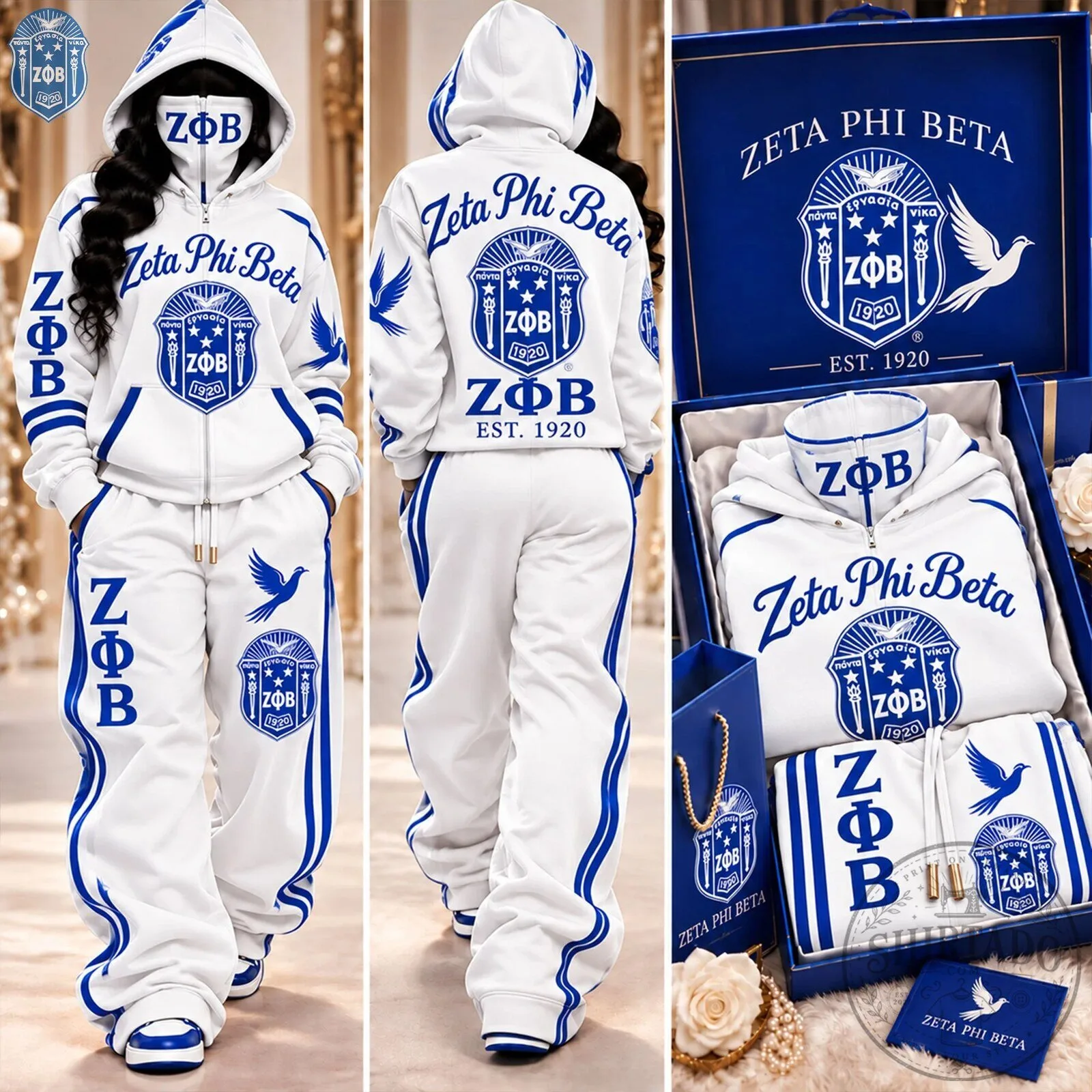 Royal Blue and White Hoodie Tracksuit for Zeta Phi Beta Sorority