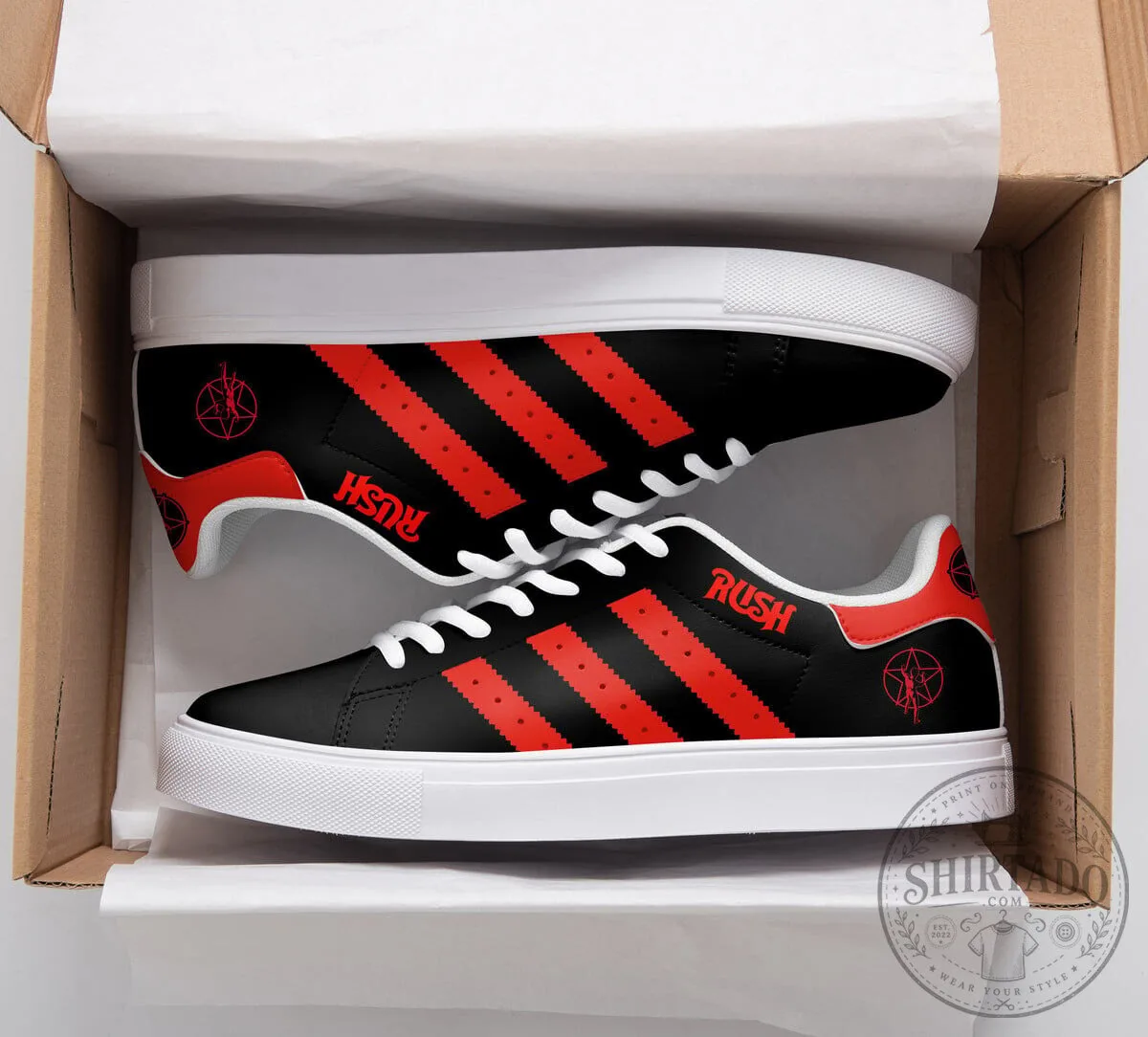 Rush Band Logo Black and Red Striped Classic Style Shoes 2 Rush Band Logo Black and Red Striped Classic Style Shoes