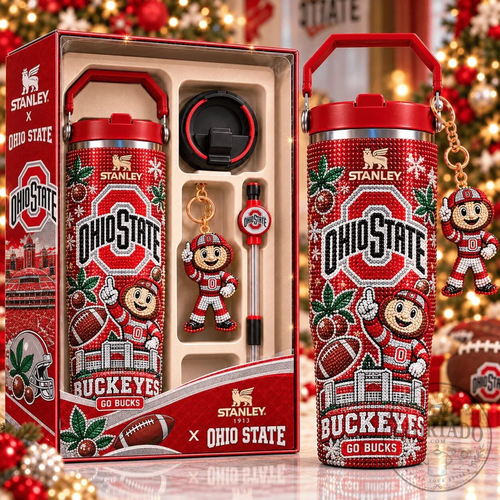 Ohio State Buckeyes Stanley Rhinestone Tumbler Gift Set with Keychain Ohio State Buckeyes Stanley Rhinestone Tumbler Gift Set with Keychain