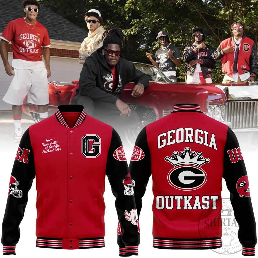 Georgia Bulldogs Outkast 1996 University Red and Black Varsity Jacket Georgia Bulldogs Outkast 1996 University Red and Black Varsity Jacket