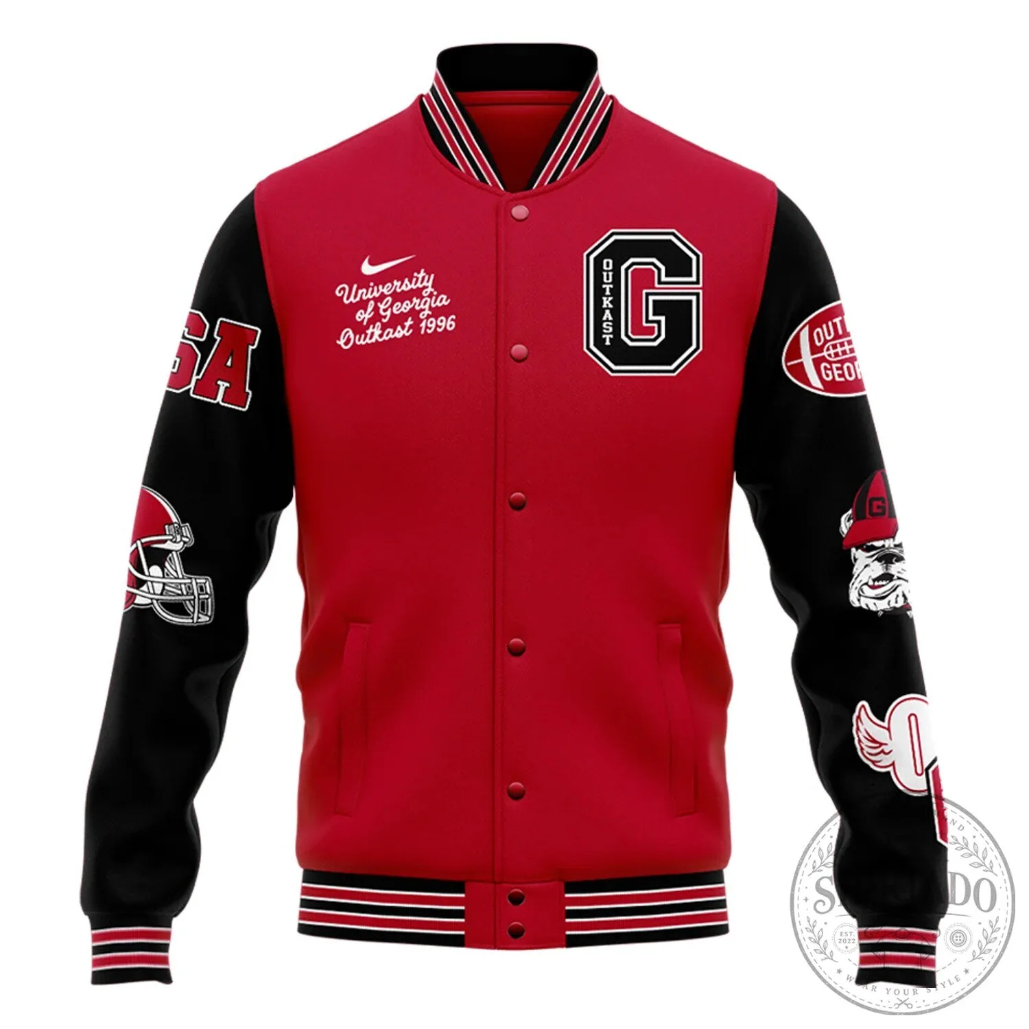 Georgia Bulldogs Outkast 1996 University Red and Black Varsity Jacket 9 Georgia Bulldogs Outkast 1996 University Red and Black Varsity Jacket