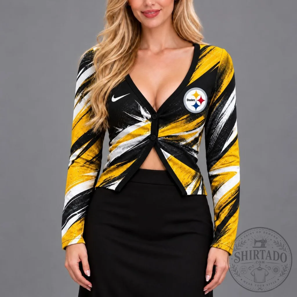 Pittsburgh Steelers Women's Vibrant Splash Button-Up Cardigan Pittsburgh Steelers Women's Vibrant Splash Button-Up Cardigan
