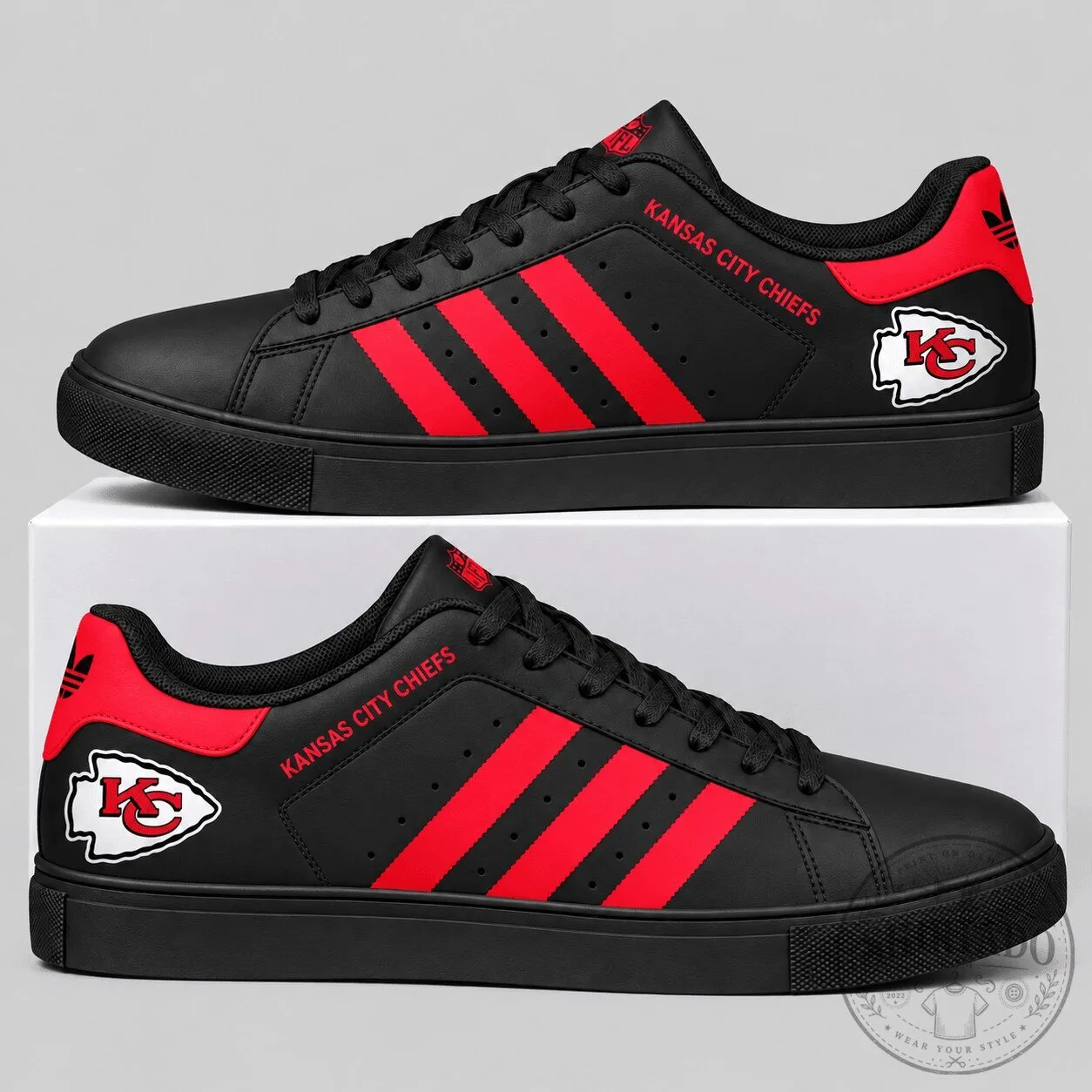Kansas City Chiefs Football Team Red Stripe Low Top Sneakers 5 Kansas City Chiefs Football Team Red Stripe Low Top Sneakers