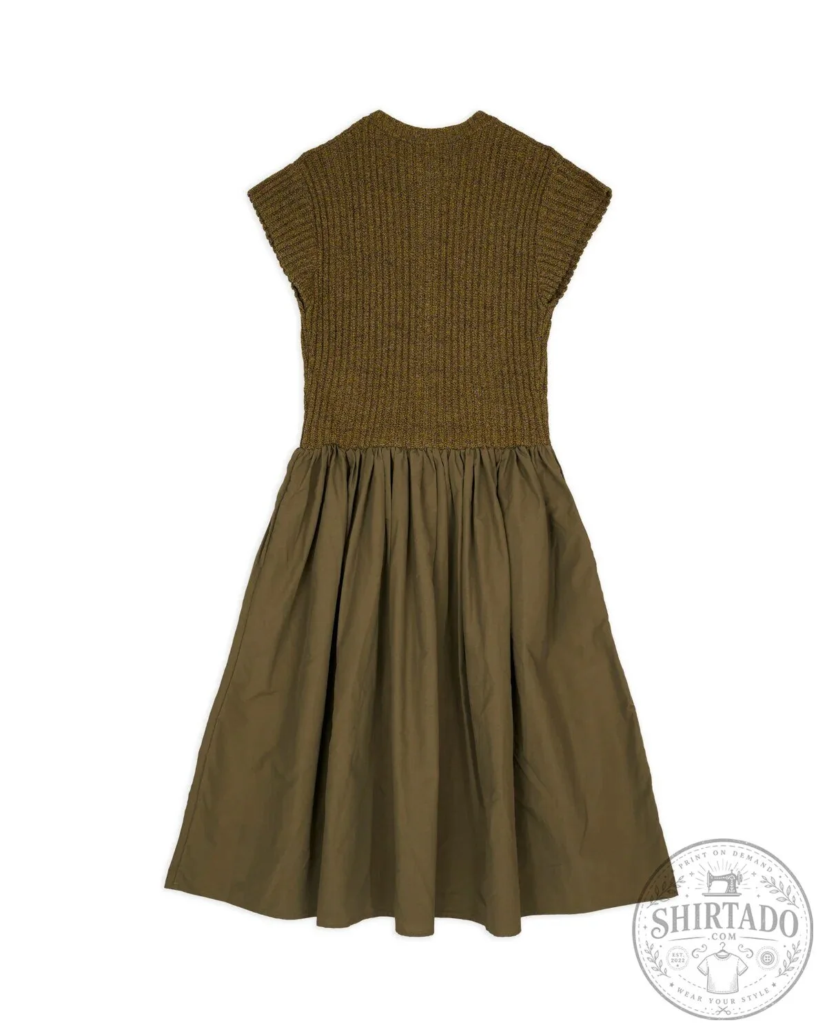 Olive Green Knit Short Sleeve Dress for Women with Zipper Closure 11 Olive Green Knit Short Sleeve Dress for Women with Zipper Closure