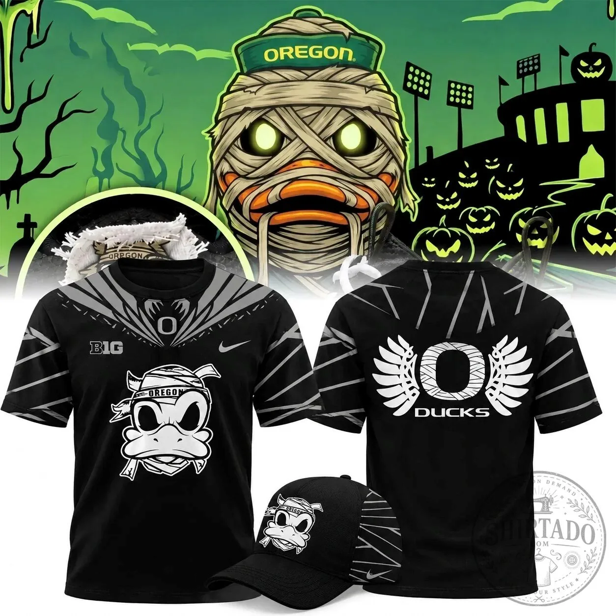Oregon Ducks Halloween Mummy Duck Black Short Sleeve T-Shirt