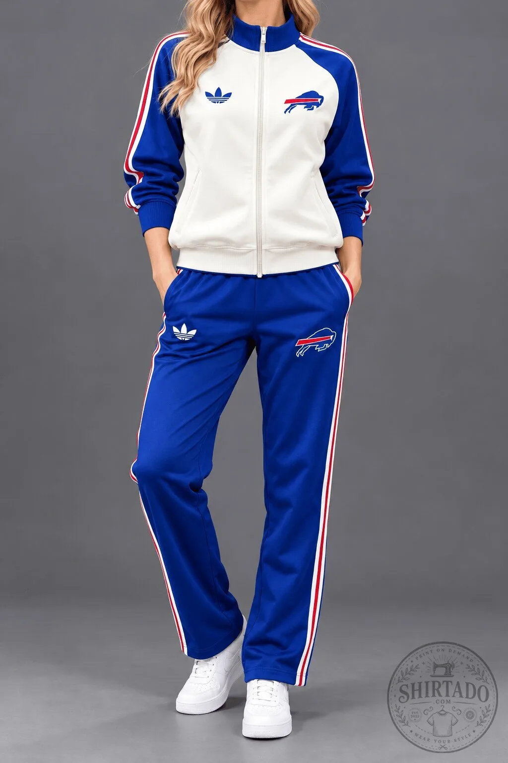 Buffalo Bills Adidas Retro Track Jacket and Pants Set for Women